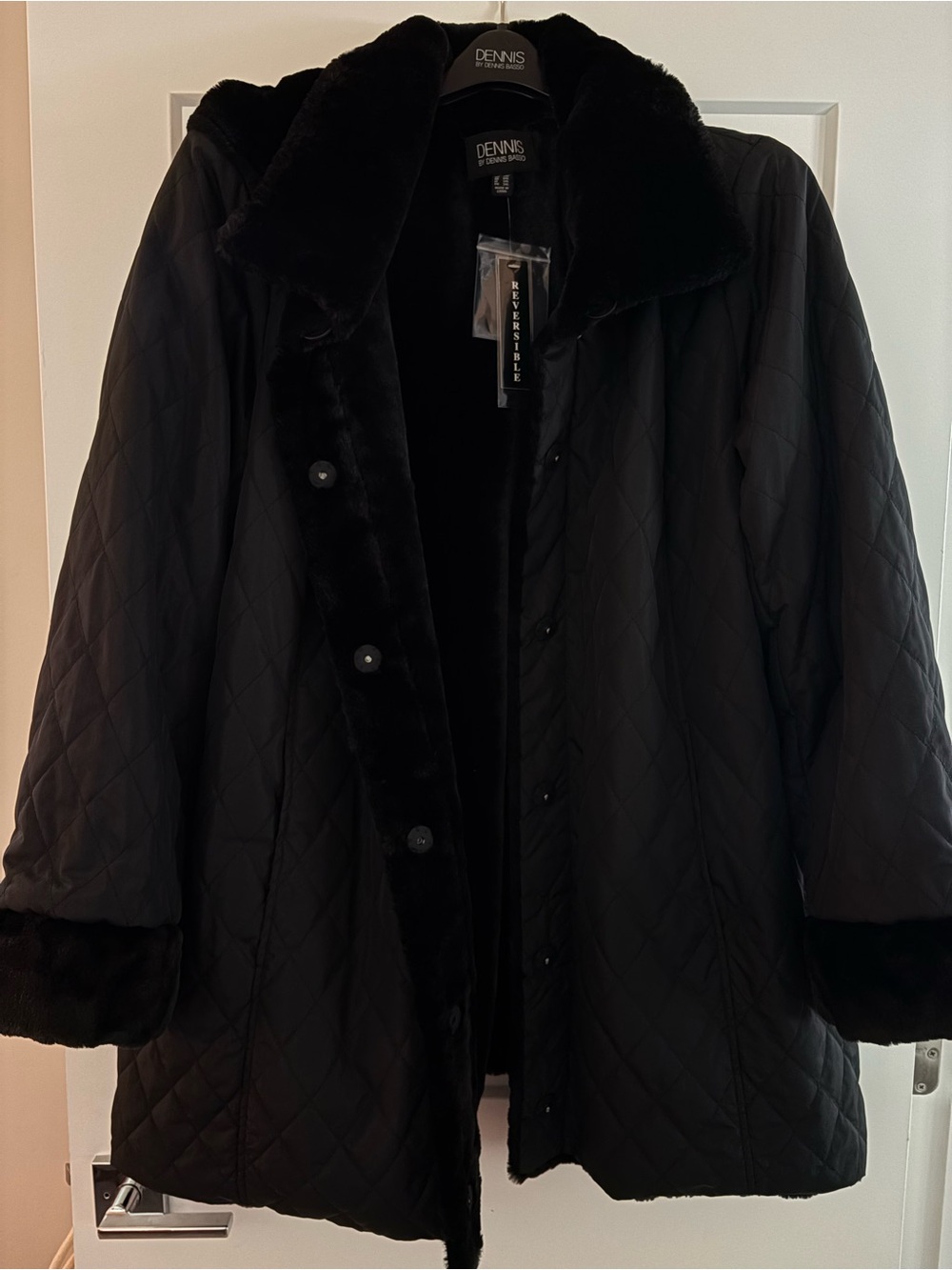 Dennis Basso Reversible Black Quilted Faux-Fur Trim Jacket. Size 2X NWT